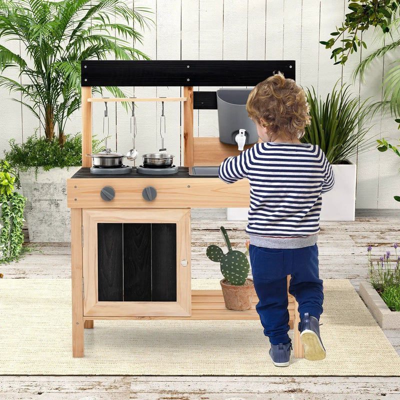 Mud Kitchen Playset Kids Play Kitchen Outdoor with 2 Removable Sinks-Natural by DirectDeals