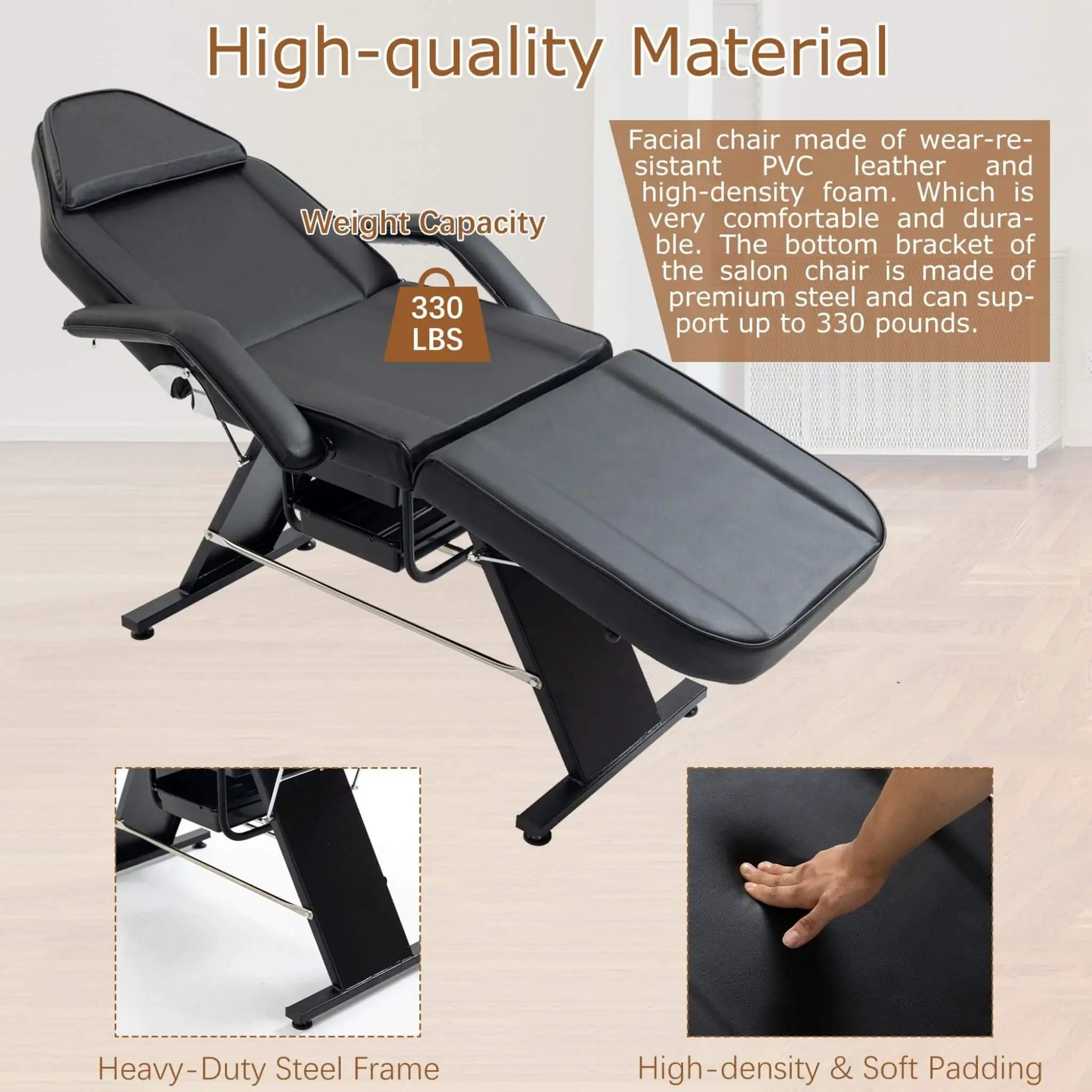 Multi-Purpose 3-Section Adjustable Massage Tattoo Chair With Stool (SAK35617) by SAKSBY WHOLESALE