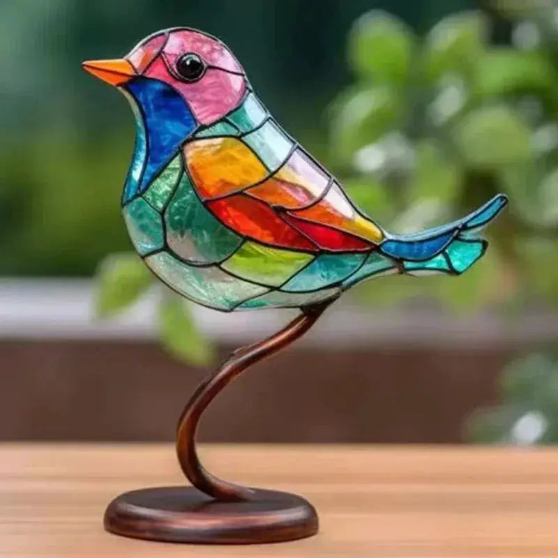 Multicolor Stained Acrylic Birds on Branch for Desktop Display by House Of Avana