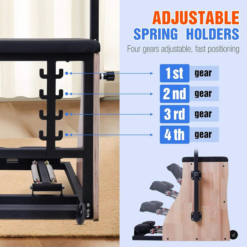Core Pilates Multifunctional Solid Wood Pilates Reformer Chair With Adjustable Springs And Split Pedals (SAK27581) by SAKSBY WHOLESALE