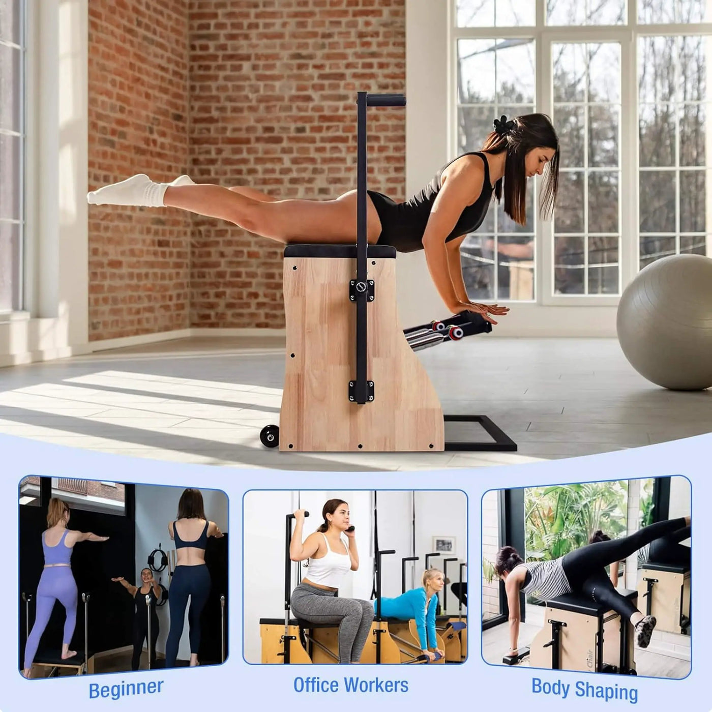 Multifunctional Solid Wood Pilates Reformer Chair With Adjustable Springs And Split Pedals (SAK27581) by SAKSBY WHOLESALE