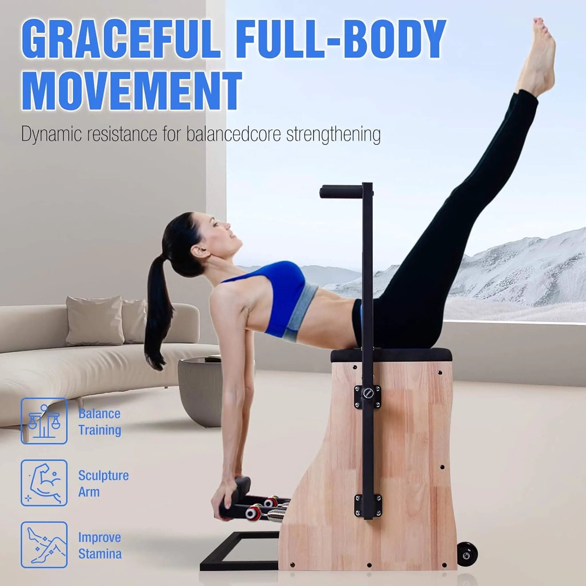 Core Pilates Multifunctional Solid Wood Pilates Reformer Chair With Adjustable Springs And Split Pedals (SAK27581) by SAKSBY WHOLESALE