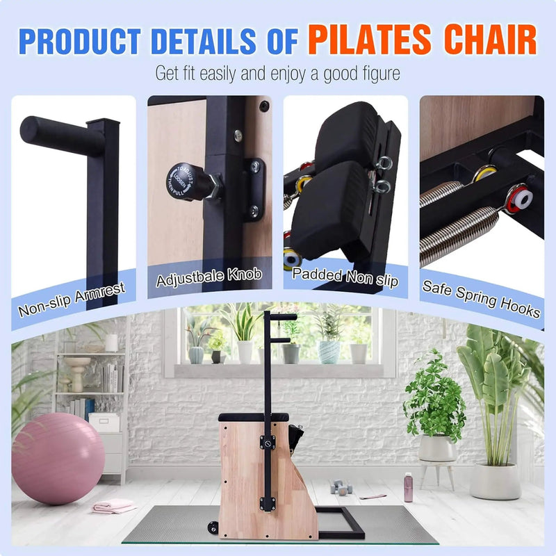 Core Pilates Multifunctional Solid Wood Pilates Reformer Chair With Adjustable Springs And Split Pedals (SAK27581) by SAKSBY WHOLESALE