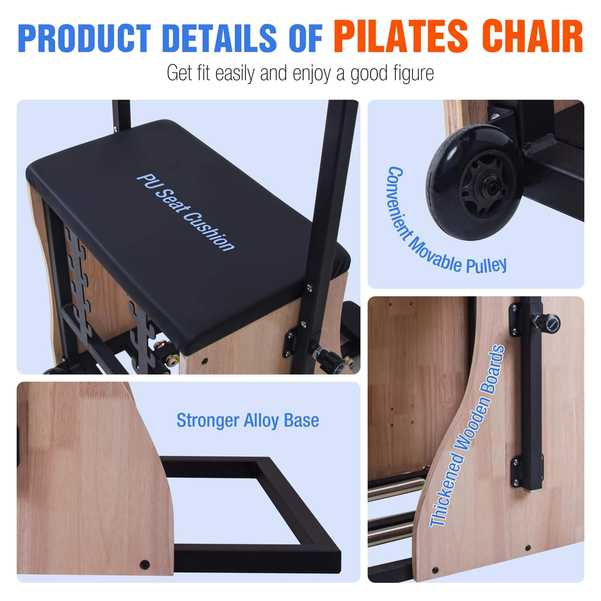 Core Pilates Multifunctional Solid Wood Pilates Reformer Chair With Adjustable Springs And Split Pedals (SAK27581) by SAKSBY WHOLESALE