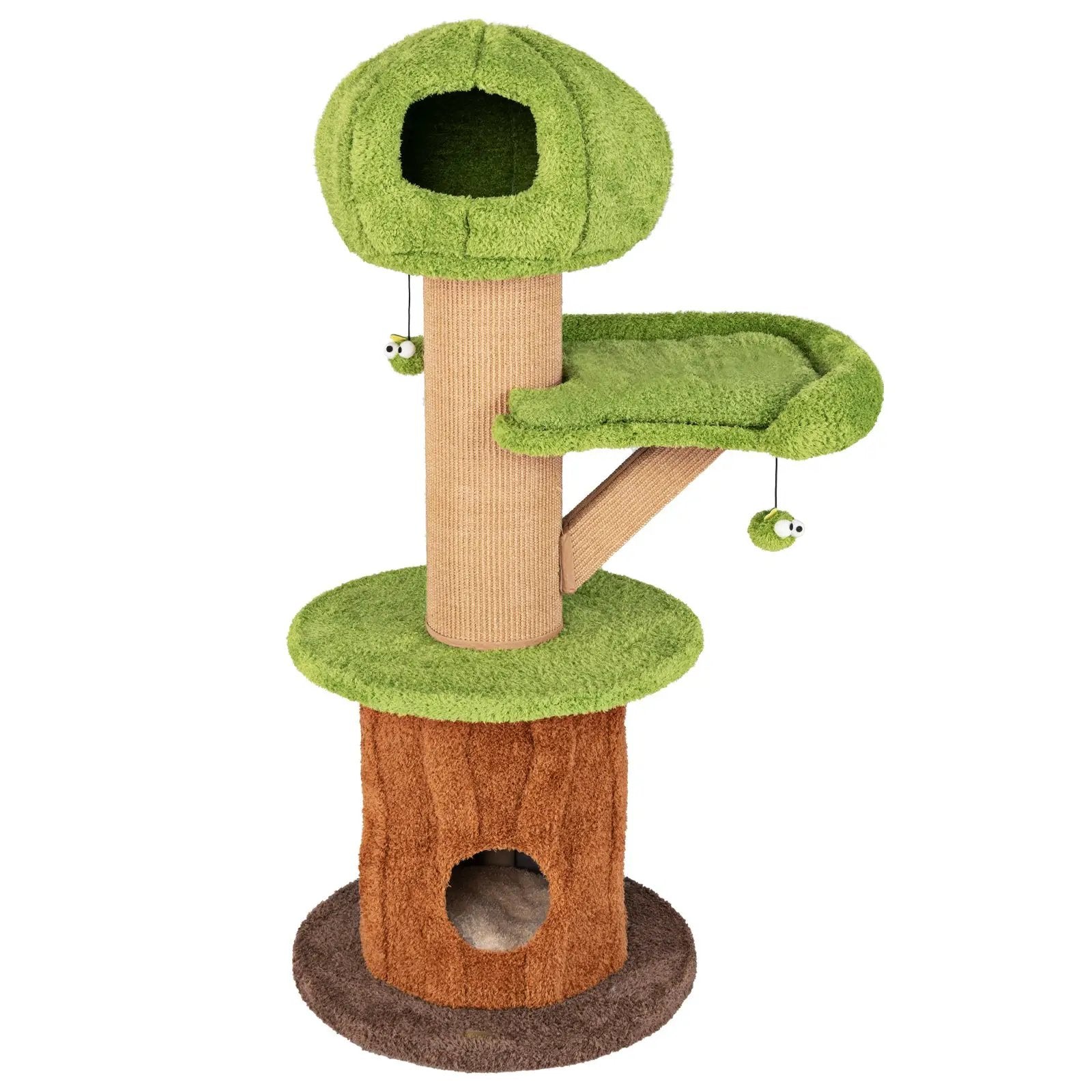 Mushroom Cat Tree for Indoor Cats with 2 Cute Condos Plush Perch and Teasing Balls-Green by DirectDeals
