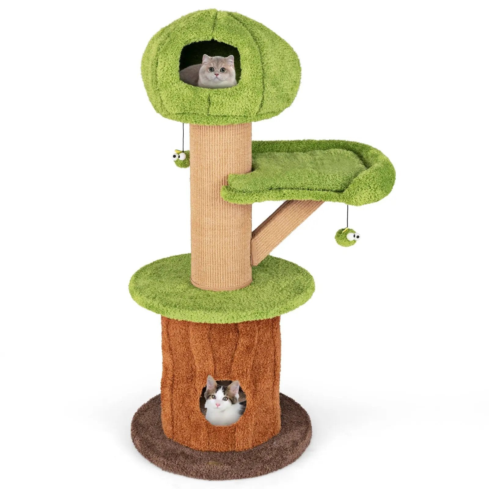 Mushroom Cat Tree for Indoor Cats with 2 Cute Condos Plush Perch and Teasing Balls-Green by DirectDeals