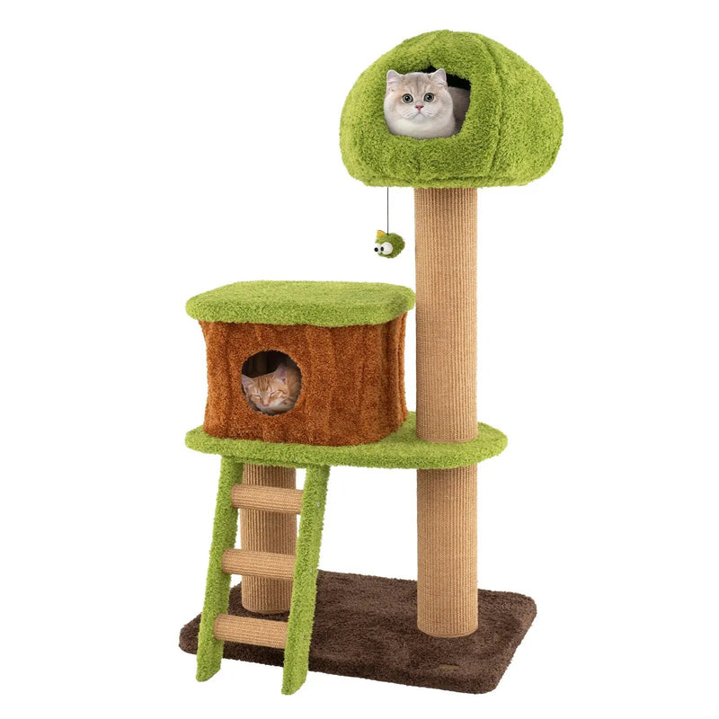 Cute Cat Tree for Indoor Cats with Mushroom-shaped Nest Condo and Climbing Ladder-Green by DirectDeals