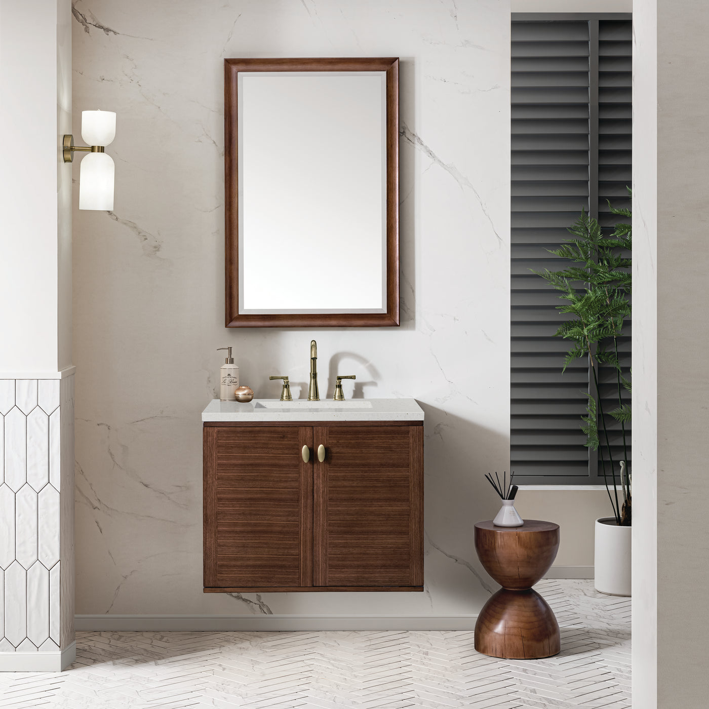 James Martin Amberly 30" Dual Mount Single Bathroom Vanity, Mid-Century Walnut by James Martin