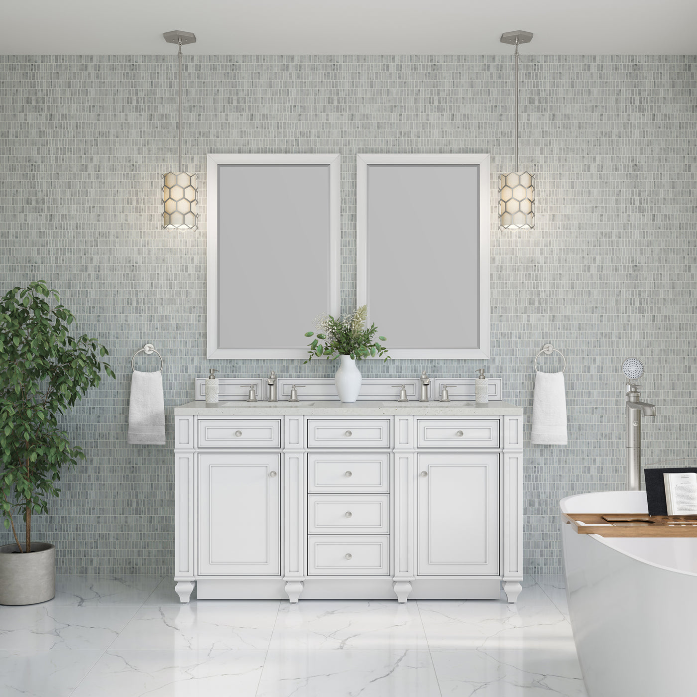 James Martin Bristol 60" Double Bathroom Vanity, Bright White by James Martin