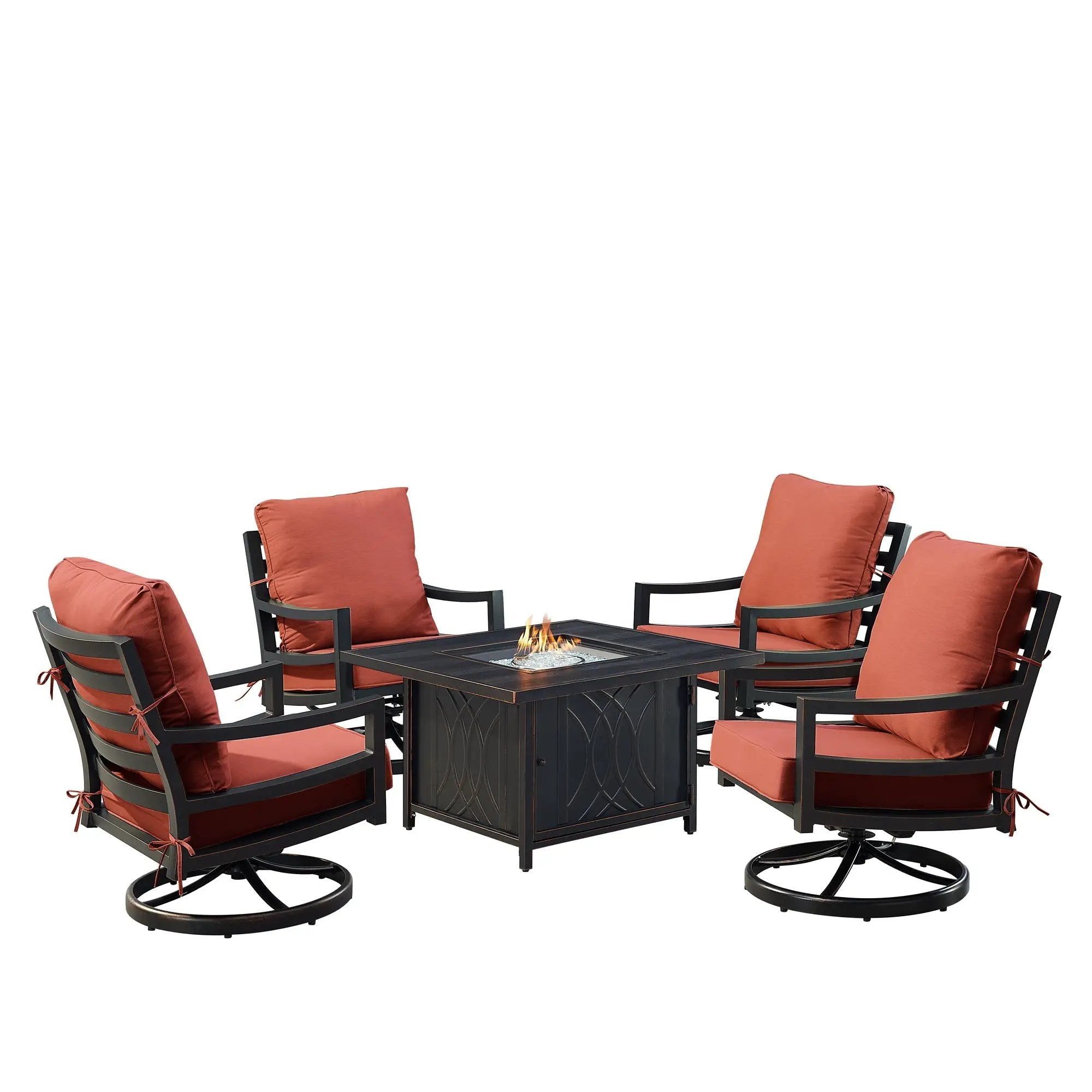 Black Aluminum Fire Table Set with Four Club Chairs by Sharicks