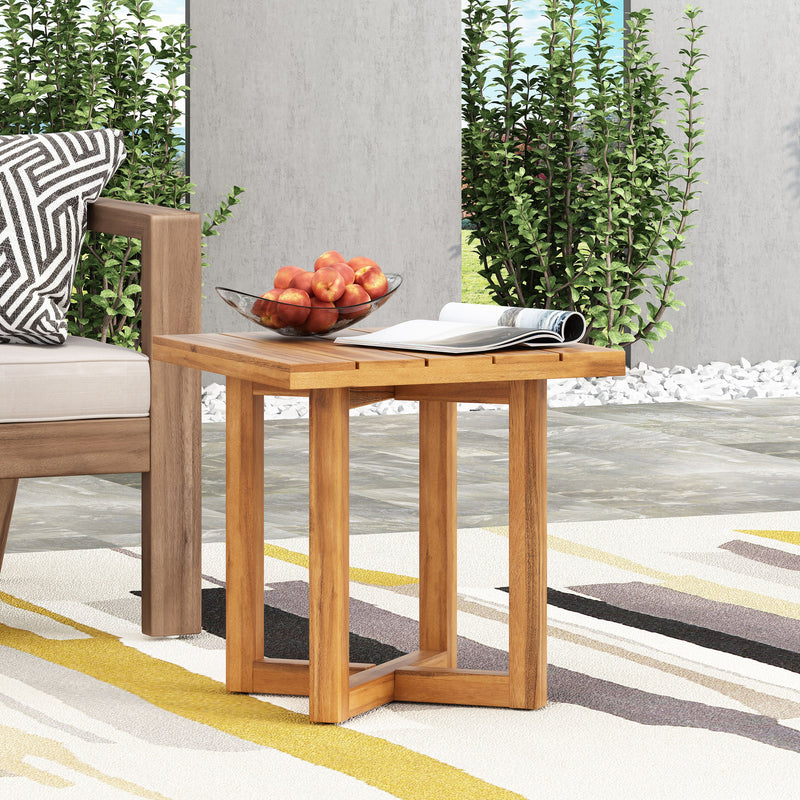 Ella Square Side Table with Slat Top - Natural Acacia