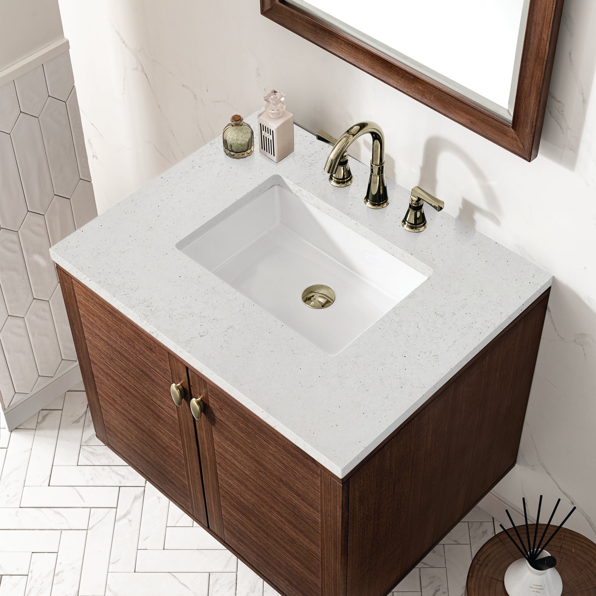 James Martin Amberly 30" Dual Mount Single Bathroom Vanity, Mid-Century Walnut by James Martin