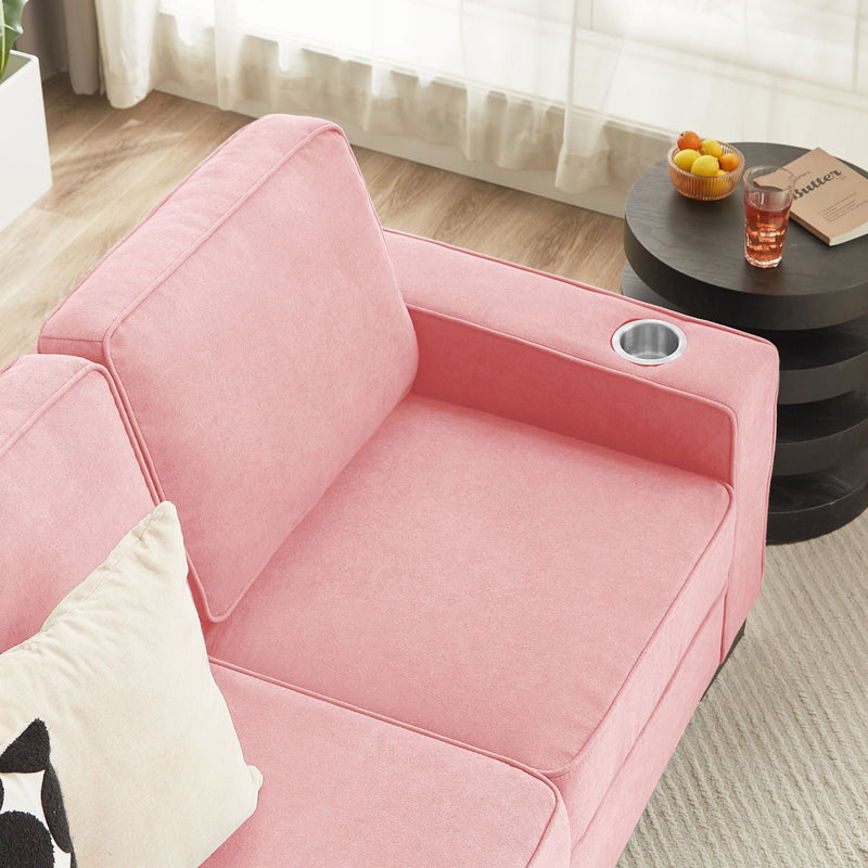 Modern Snowfleece Fabric 3 Seater Sofa with Cup Holder – Pink, photo 14 of 15