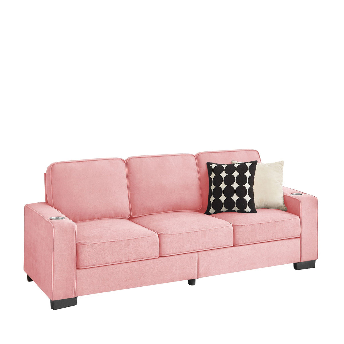 Modern Snowfleece Fabric 3 Seater Sofa with Cup Holder – Pink, photo 2 of 15