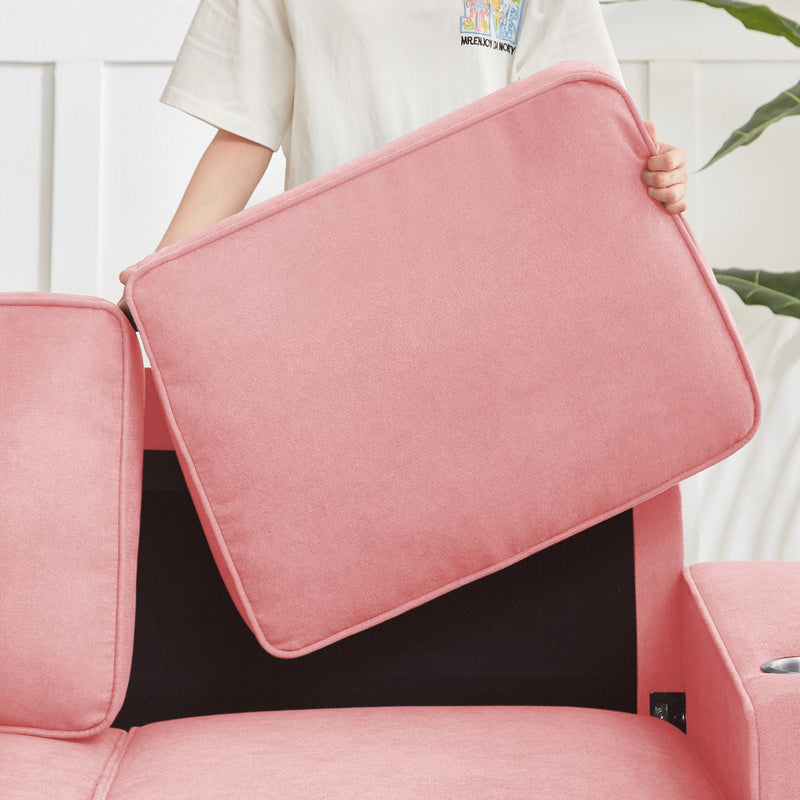 Modern Snowfleece Fabric 3 Seater Sofa with Cup Holder – Pink, photo 6 of 15