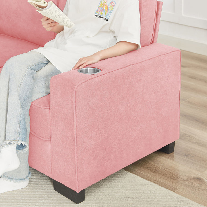 Modern Snowfleece Fabric 3 Seater Sofa with Cup Holder – Pink, photo 7 of 15