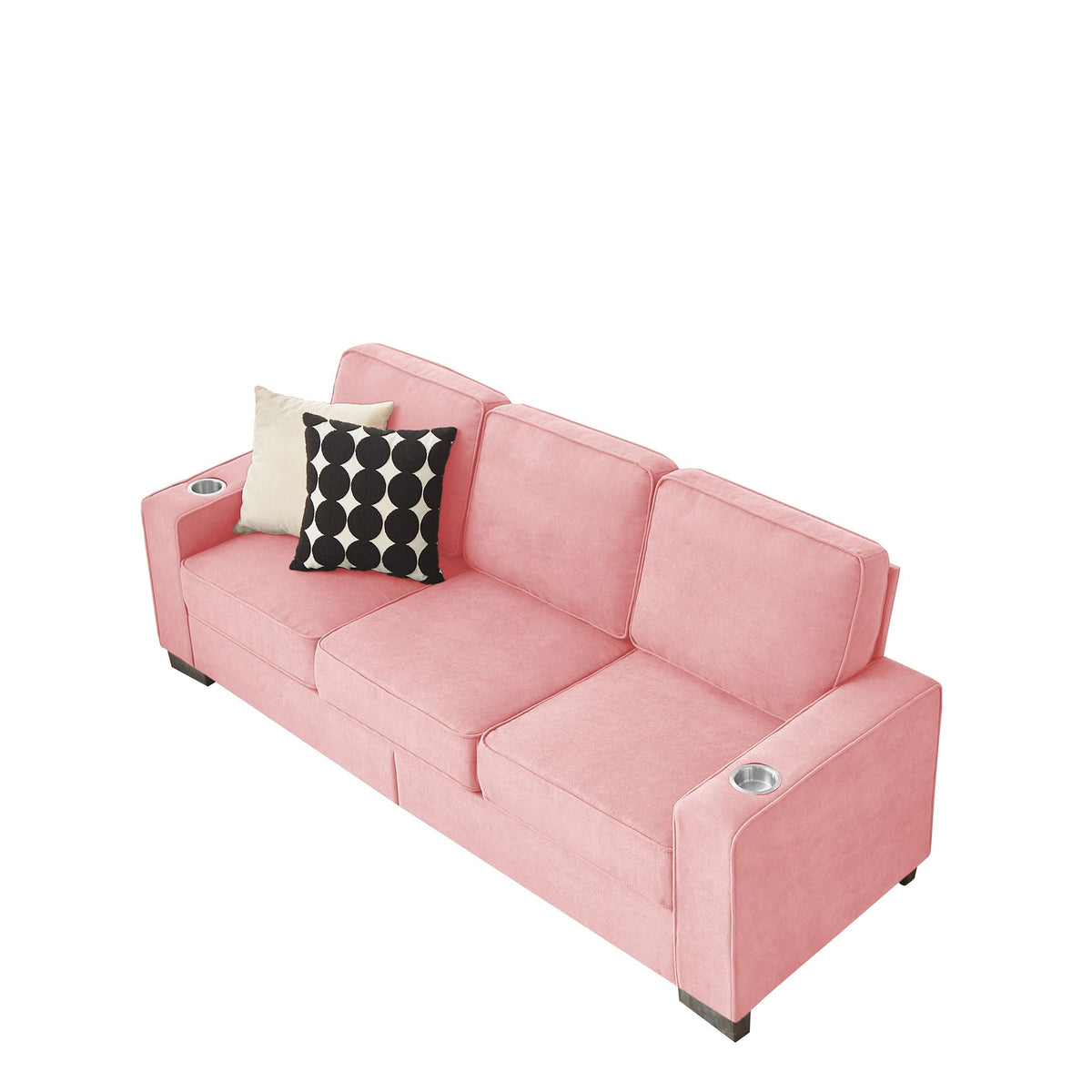 Modern Snowfleece Fabric 3 Seater Sofa with Cup Holder – Pink, photo 8 of 15