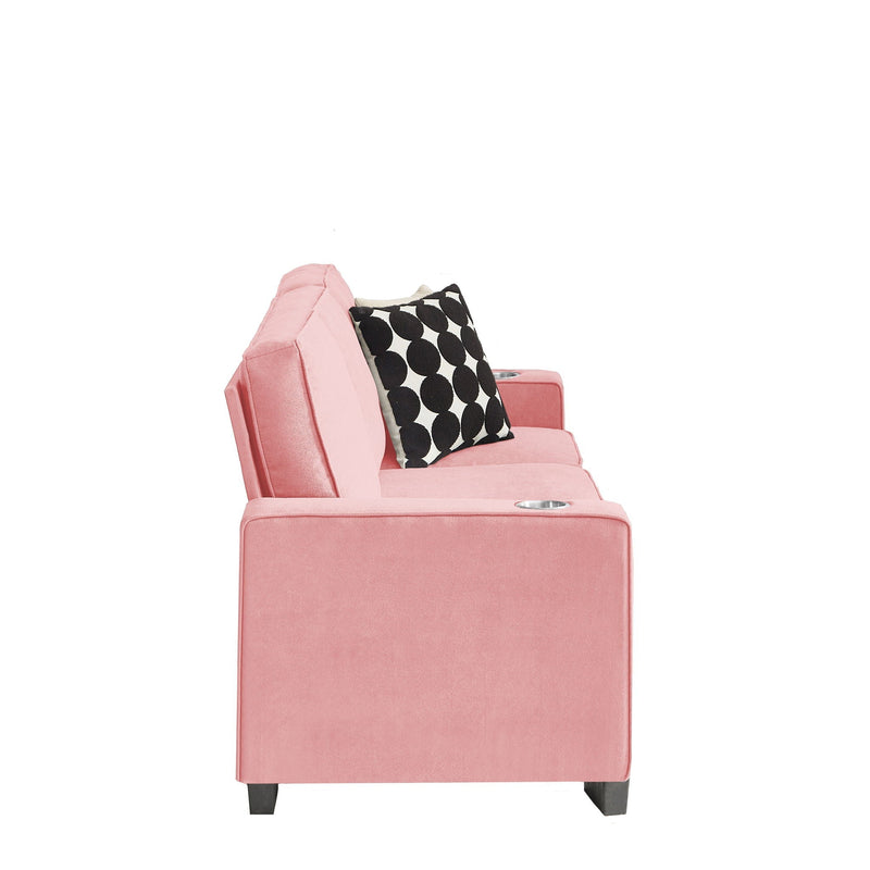 Modern Snowfleece Fabric 3 Seater Sofa with Cup Holder – Pink, photo 9 of 15