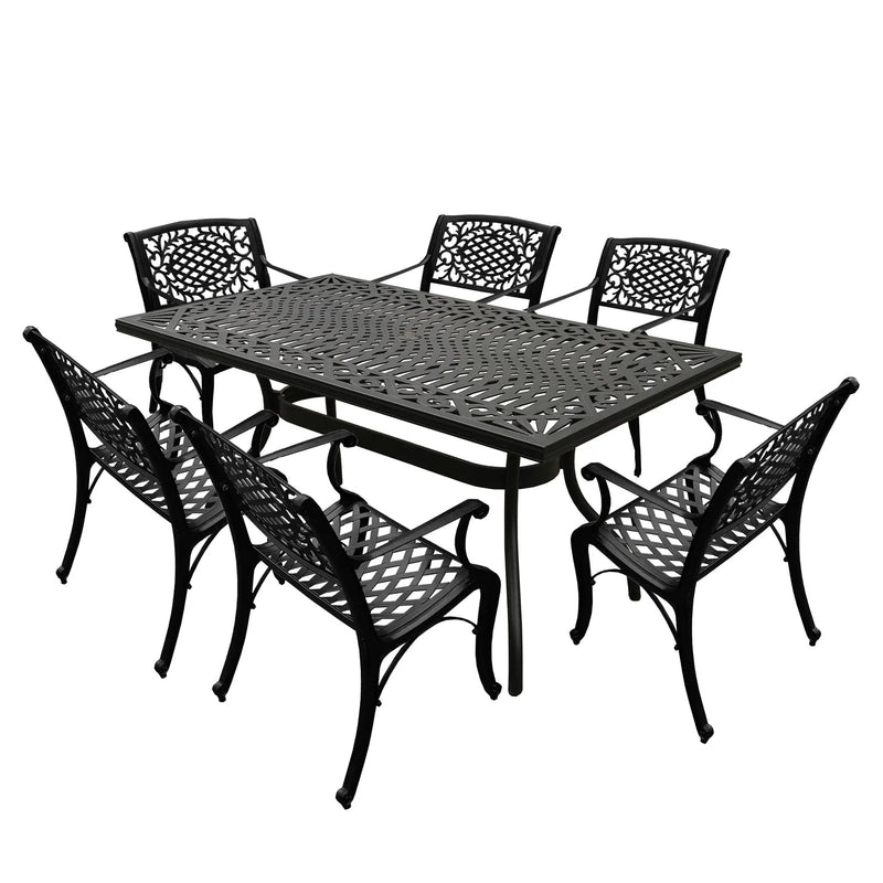 Outdoor Aluminum 7pc Black Rectangular Patio Dining Set and Six Chairs by Sharicks