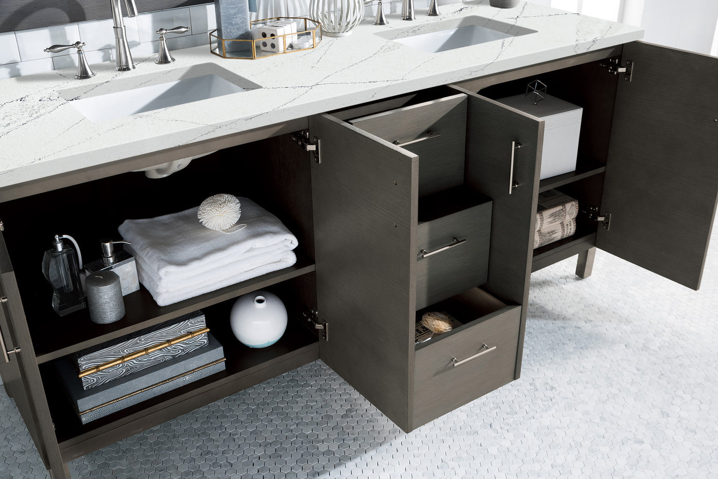 James Martin Metropolitan 72" Dual Mount Double Bathroom Vanity, Silver Oak by James Martin