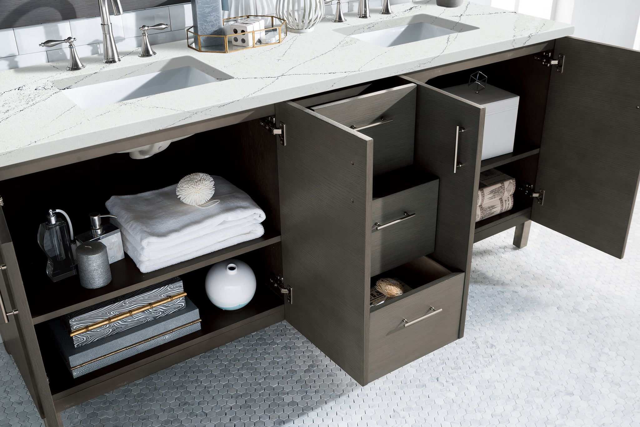 James Martin Metropolitan 72" Dual Mount Double Bathroom Vanity, Silver Oak by James Martin