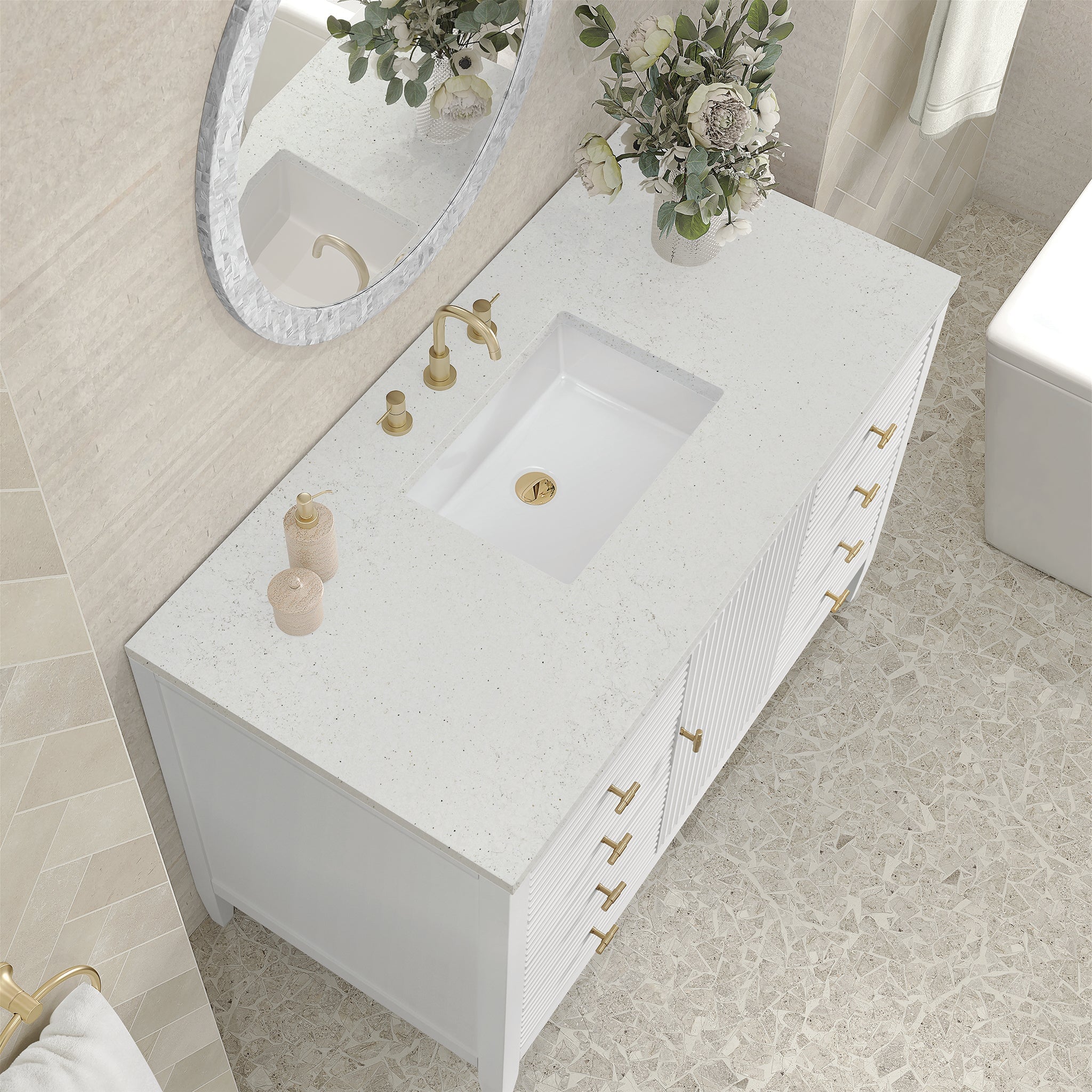 James Martin Myrrin 48" Single Bathroom Vanity, Bright White with Lime Delight countertop