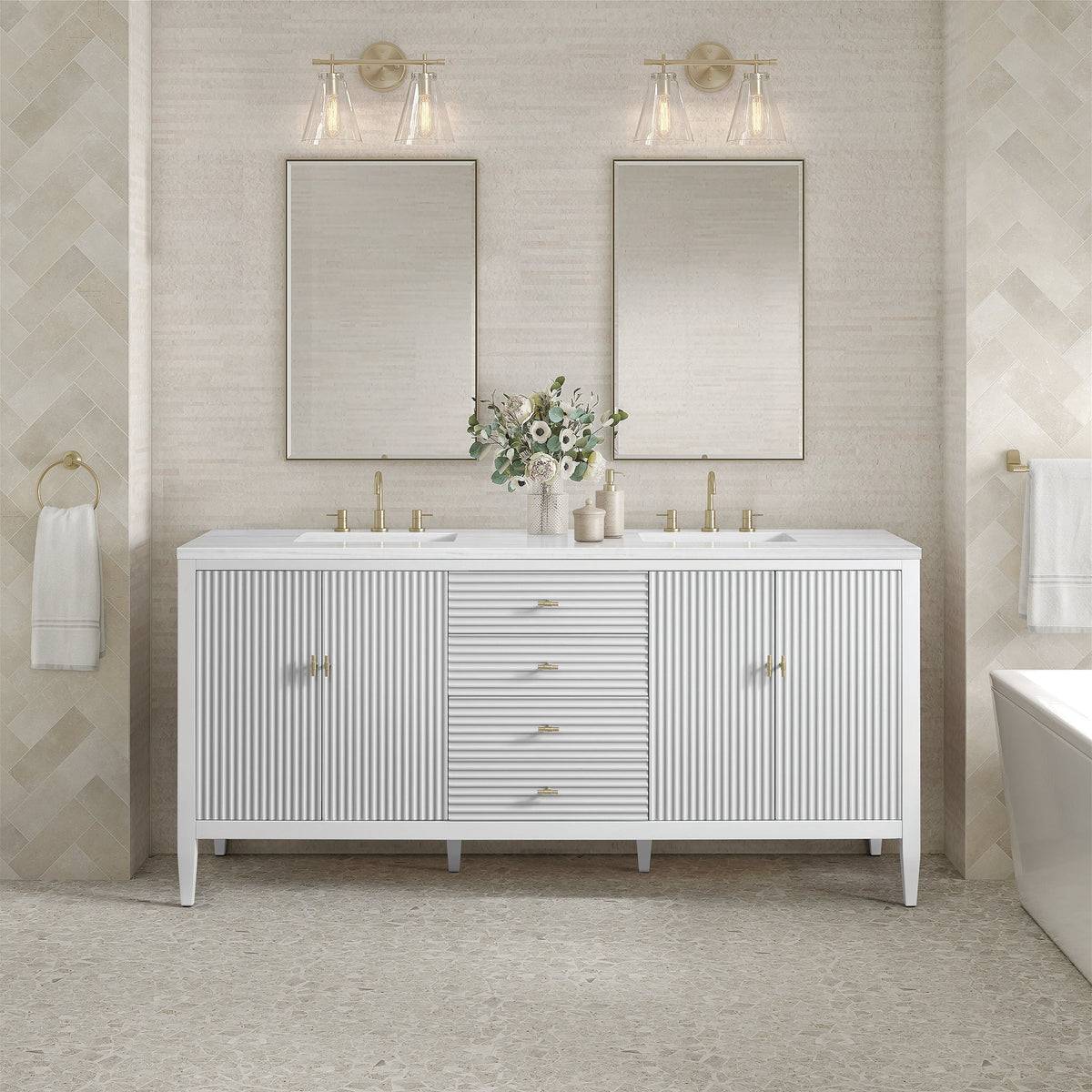 James Martin Myrrin 72" Single Bathroom Vanity, Bright White, cabinet without a countertop