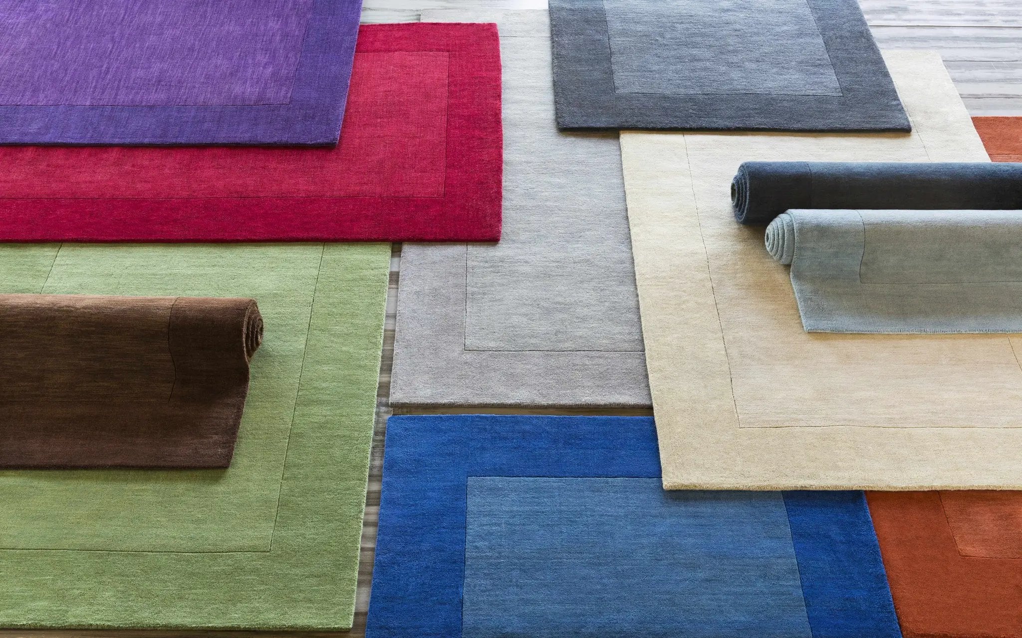 Bordered Solid Brown Wool Rug by Boutique Rugs