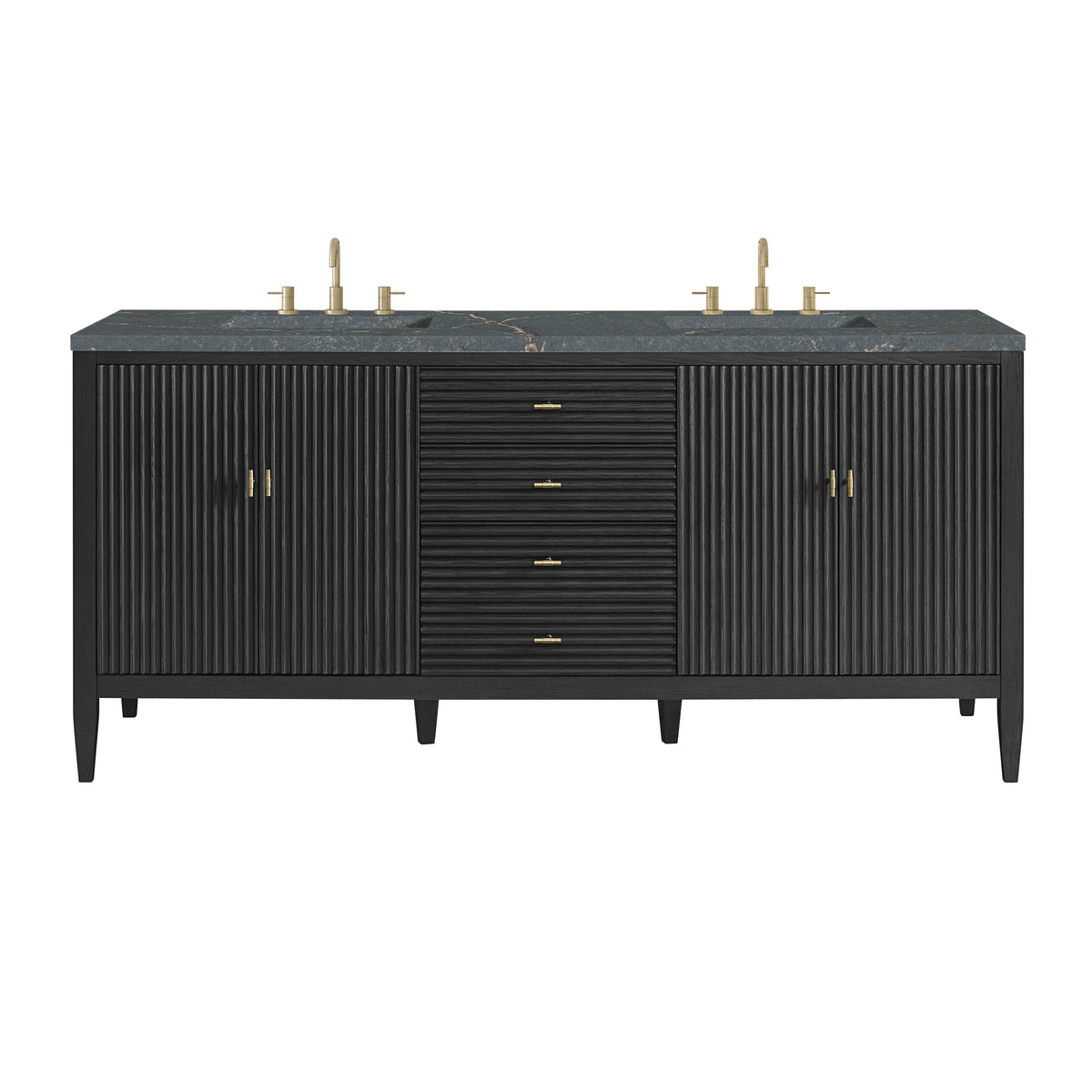 James Martin Myrrin 72" Double Bathroom Vanity, Carbon Oak with Parisien Bleu (FreePower) countertop