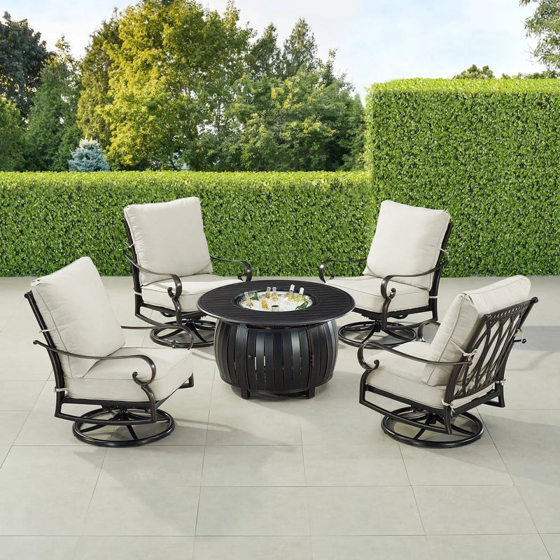Black Aluminum Fire Table Set with Four Club Chairs by Sharicks