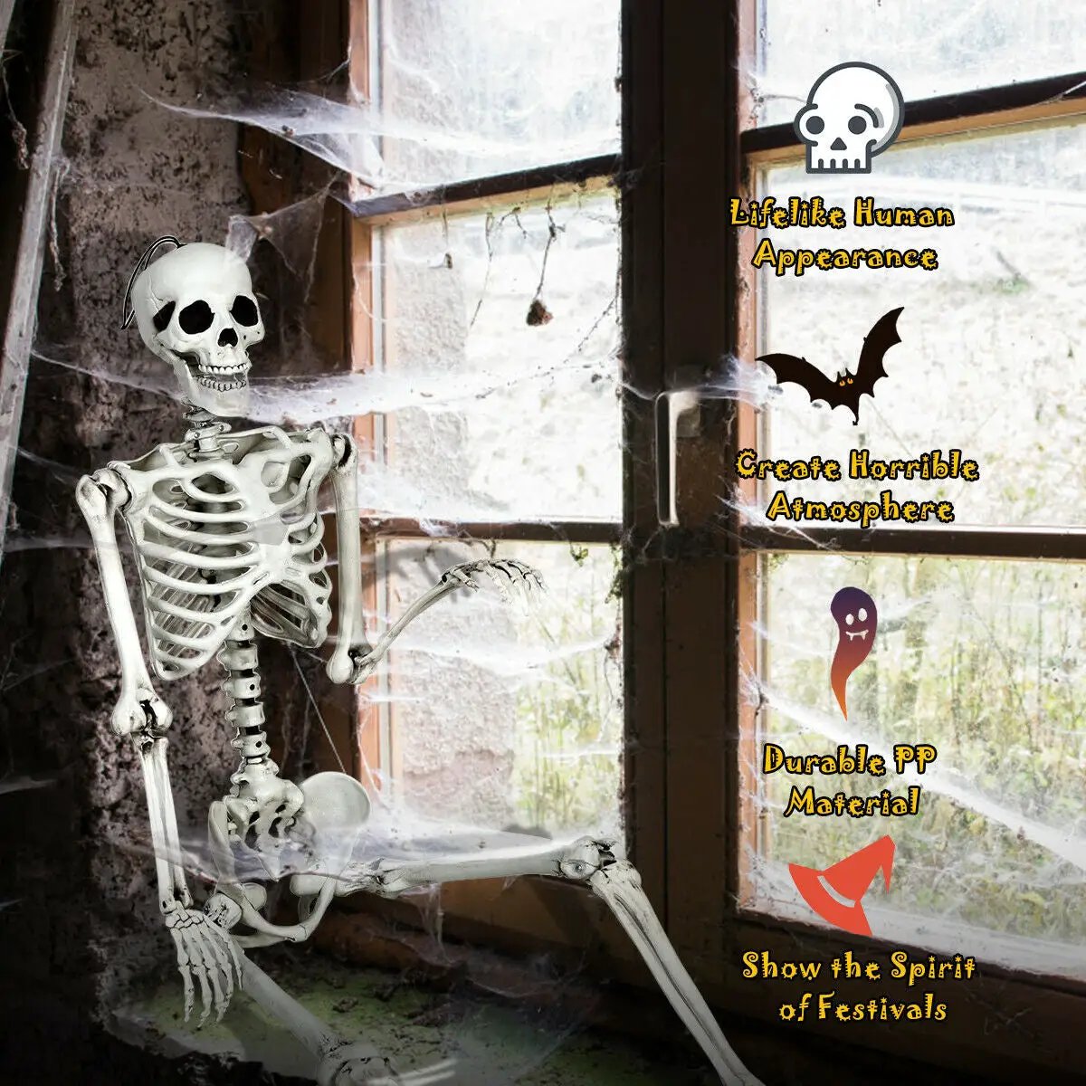 5.4 Feet Halloween Skeleton Life Size Realistic Full Body Hanging by DirectDeals