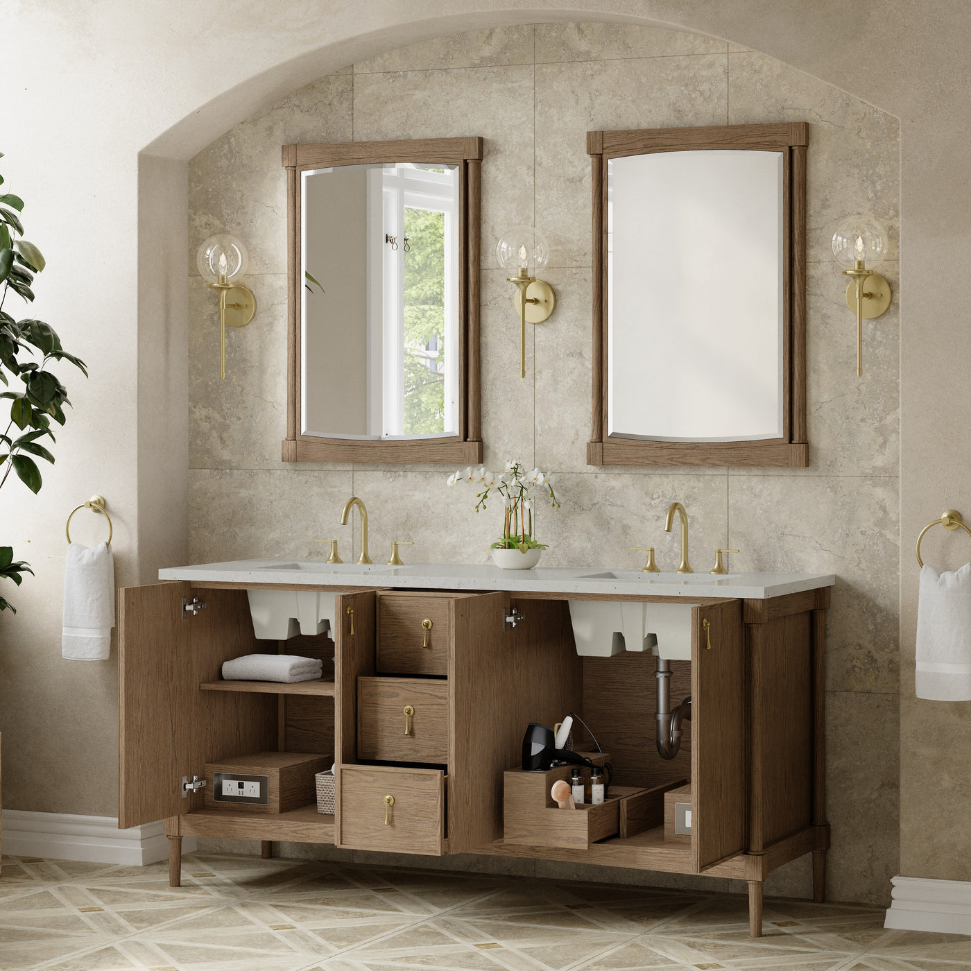 James Martin Kinnsden 72" Double Bathroom Vanity, Weathered Oak by James Martin