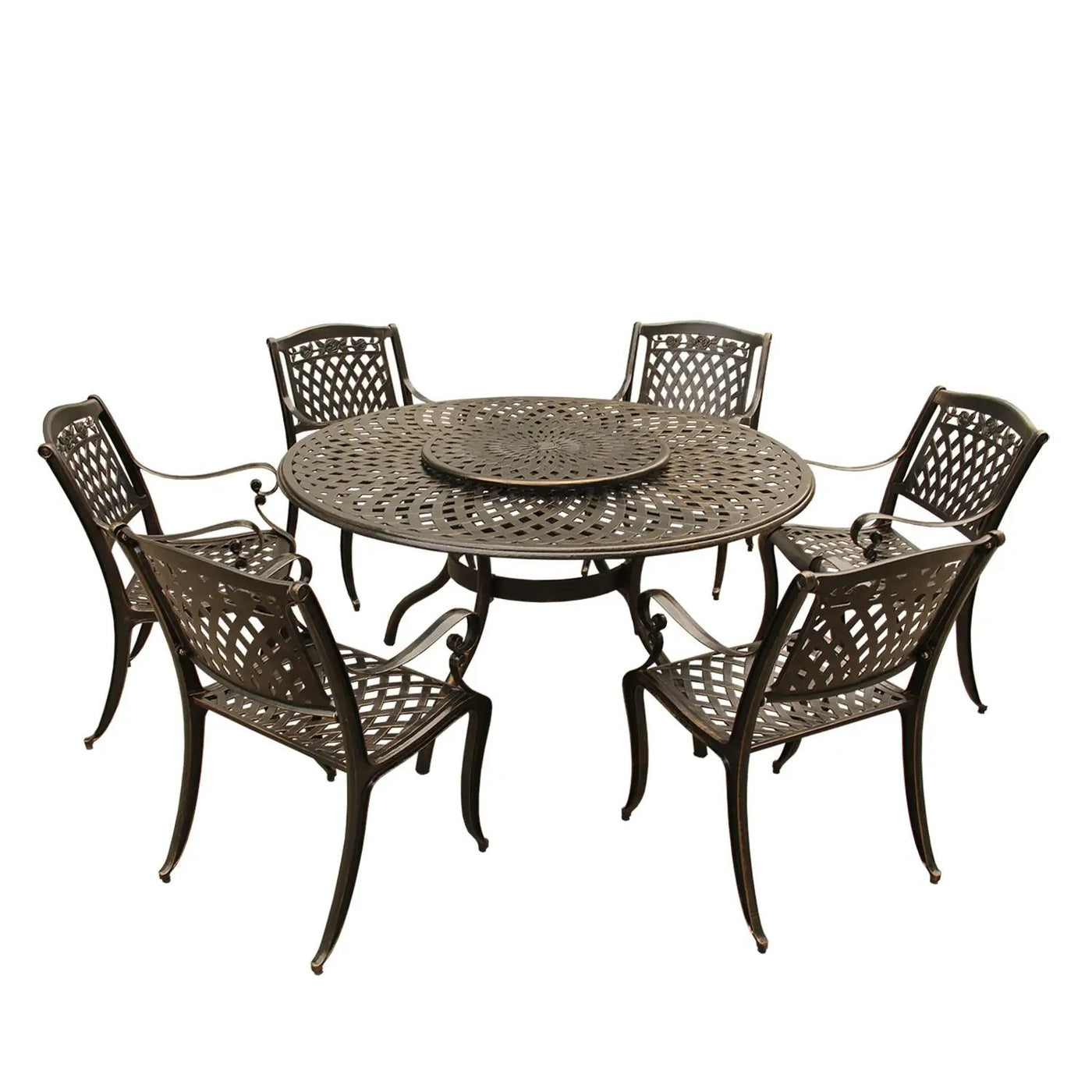 Outdoor Aluminum 7pc Round Patio Dining Set, Lazy Susan, Six Chairs by Sharicks