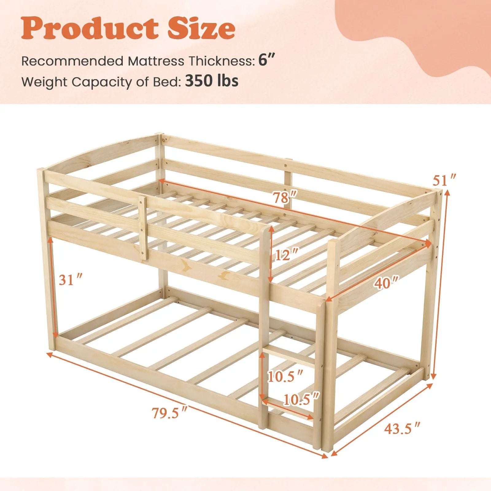 Twin Size Bunk Bed with High Guardrails and Integrated Ladder by DirectDeals