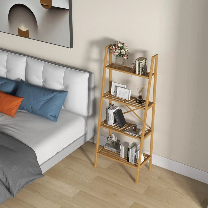 4-Tier Bamboo Ladder Bookshelf 58 Inch Natural by DirectDeals