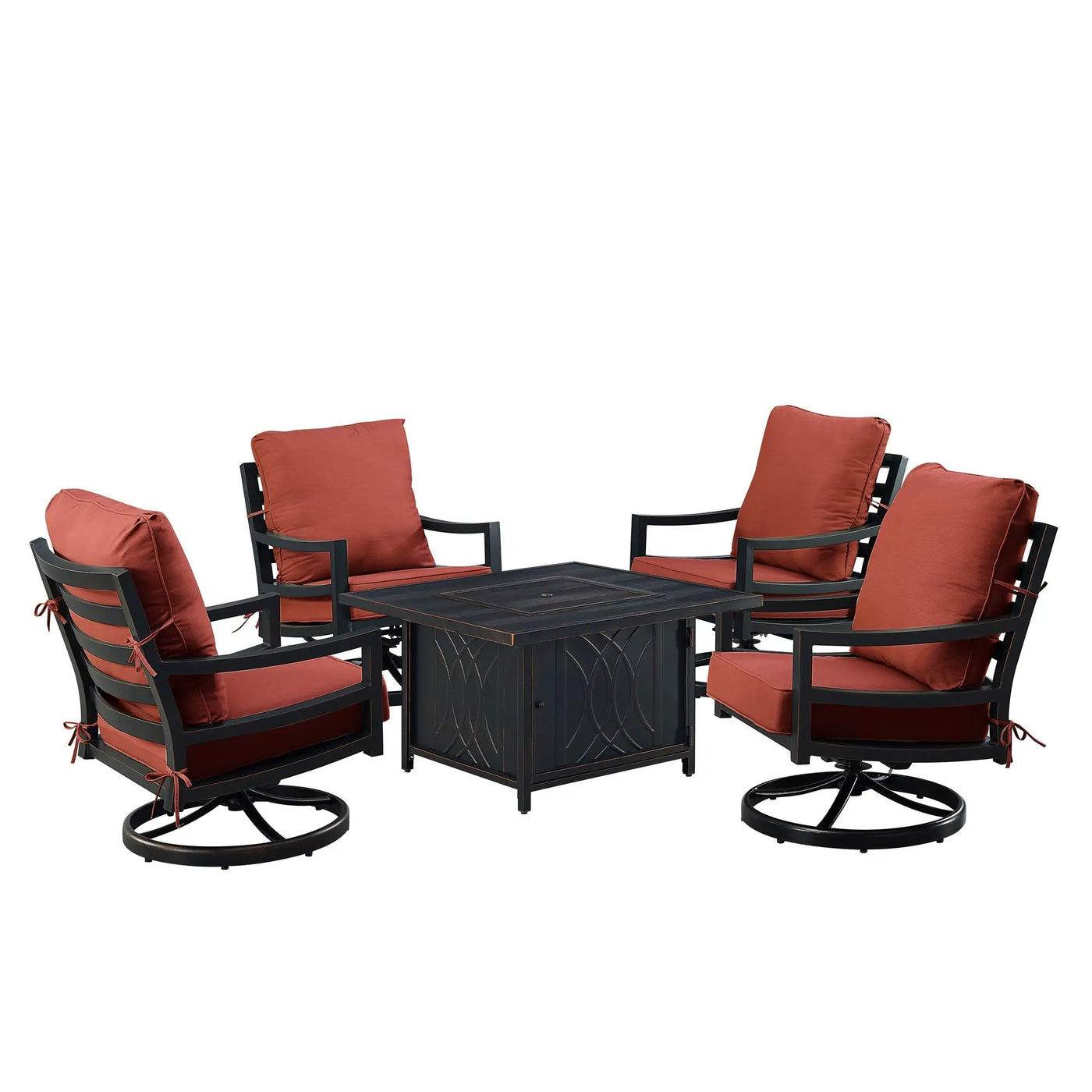 Black Aluminum Fire Table Set with Four Club Chairs by Sharicks