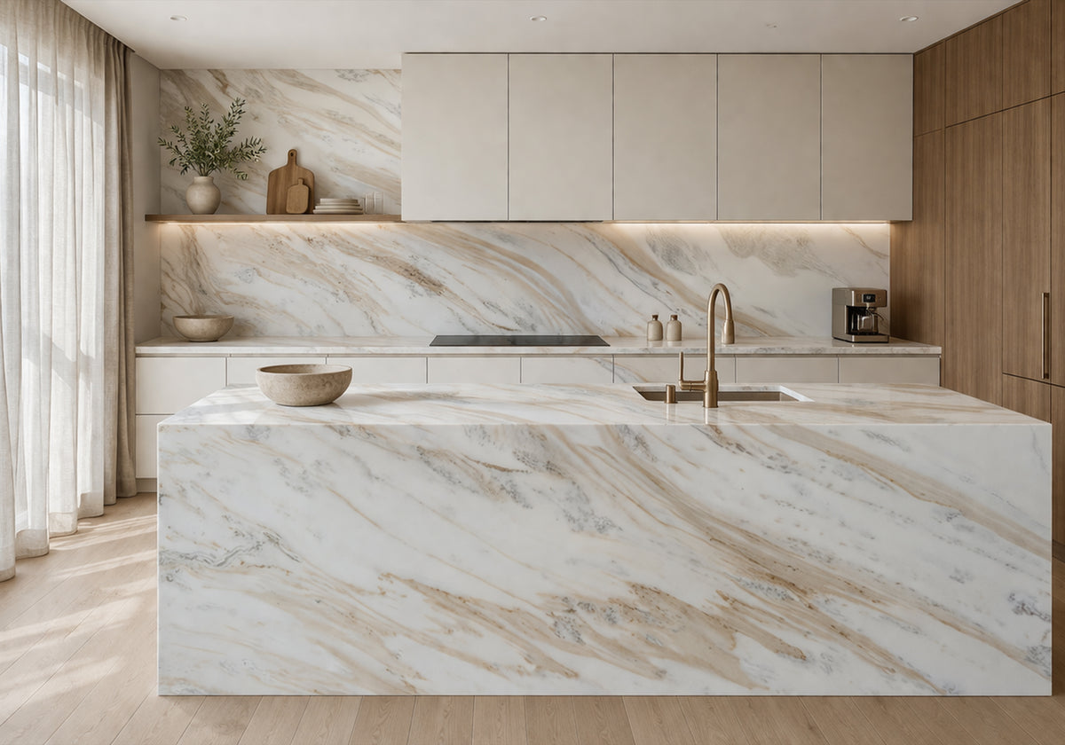 Namib Gold Polished Marble Slab Random 1 1/4 room scene 2