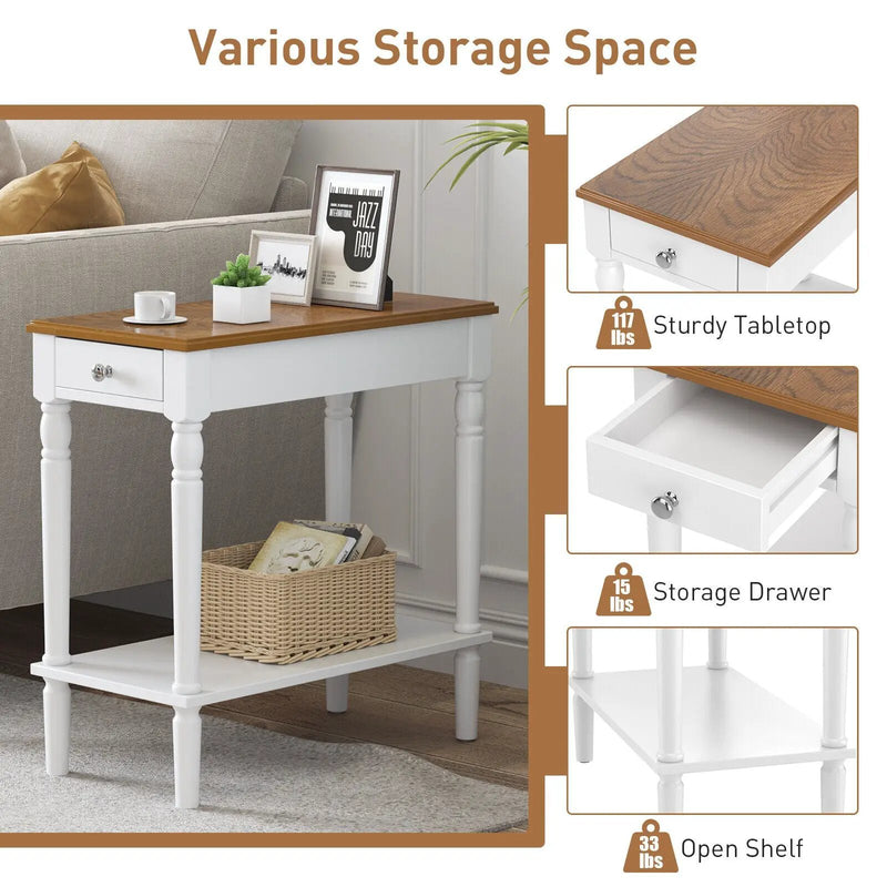 Narrow Side Table with Drawer and Open Storage Shelf by DirectDeals