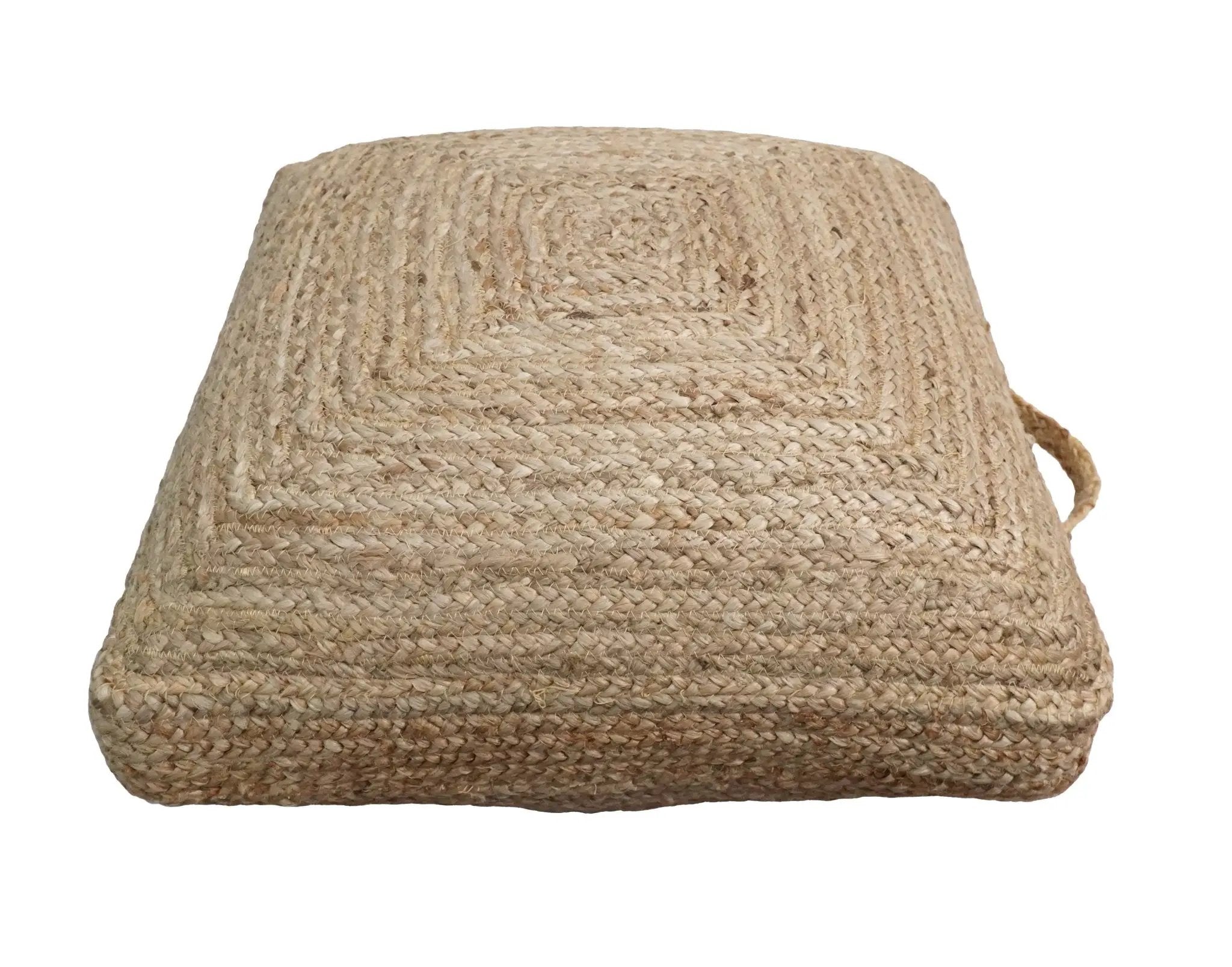 Natural Brown Hand Braided boho square Jute Square Pouf by The Rug Decor