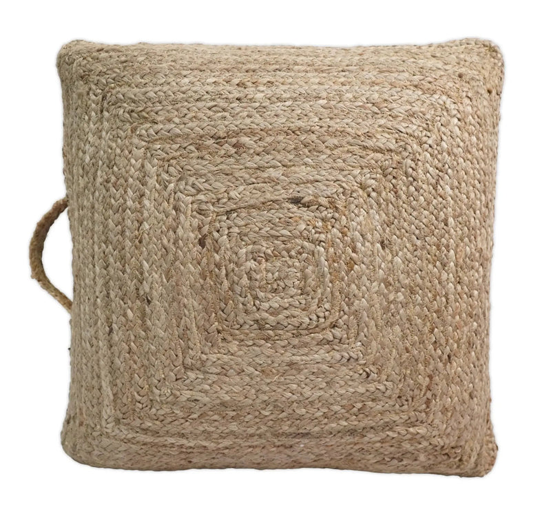 Natural Brown Hand Braided boho square Jute Square Pouf by The Rug Decor