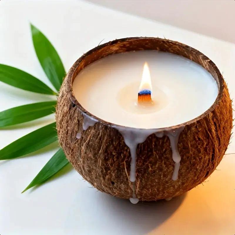 Natural Coconut Shell Candle - Tropical Beach Scented Soy Wax Candle in Coconut Bowl Holder, 3.94"x2.76" Long-Lasting 4-8 Hour Burn Time, Hawaiian Luau Party Decor, Christmas Gift & Home Ambiance, Indoor Use, Rustic Farmhouse by House Of Avana