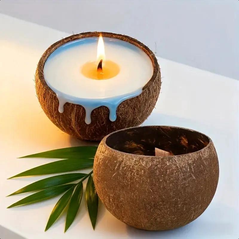 Natural Coconut Shell Candle - Tropical Beach Scented Soy Wax Candle in Coconut Bowl Holder, 3.94"x2.76" Long-Lasting 4-8 Hour Burn Time, Hawaiian Luau Party Decor, Christmas Gift & Home Ambiance, Indoor Use, Rustic Farmhouse by House Of Avana