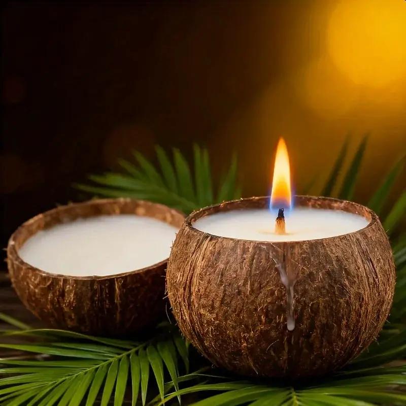 Natural Coconut Shell Candle - Tropical Beach Scented Soy Wax Candle in Coconut Bowl Holder, 3.94"x2.76" Long-Lasting 4-8 Hour Burn Time, Hawaiian Luau Party Decor, Christmas Gift & Home Ambiance, Indoor Use, Rustic Farmhouse by House Of Avana
