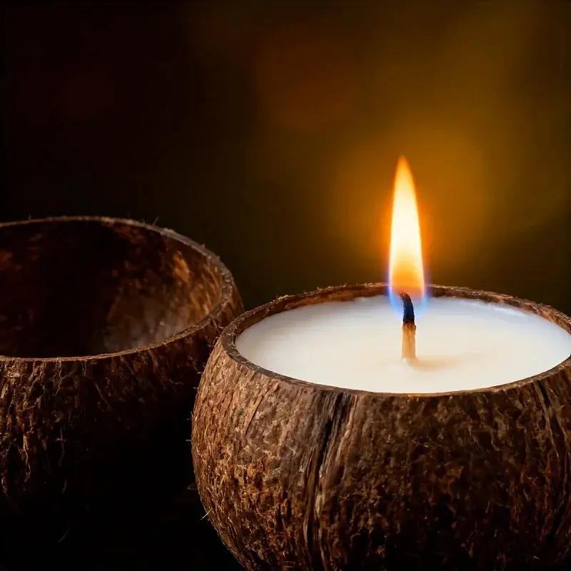 Natural Coconut Shell Candle - Tropical Beach Scented Soy Wax Candle in Coconut Bowl Holder, 3.94"x2.76" Long-Lasting 4-8 Hour Burn Time, Hawaiian Luau Party Decor, Christmas Gift & Home Ambiance, Indoor Use, Rustic Farmhouse by House Of Avana