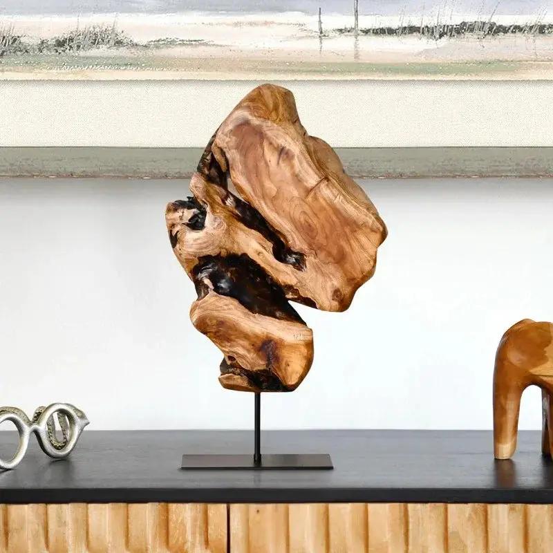 Natural Live Edge Wood Sculpture on Stand for Rustic Home Decor by House Of Avana