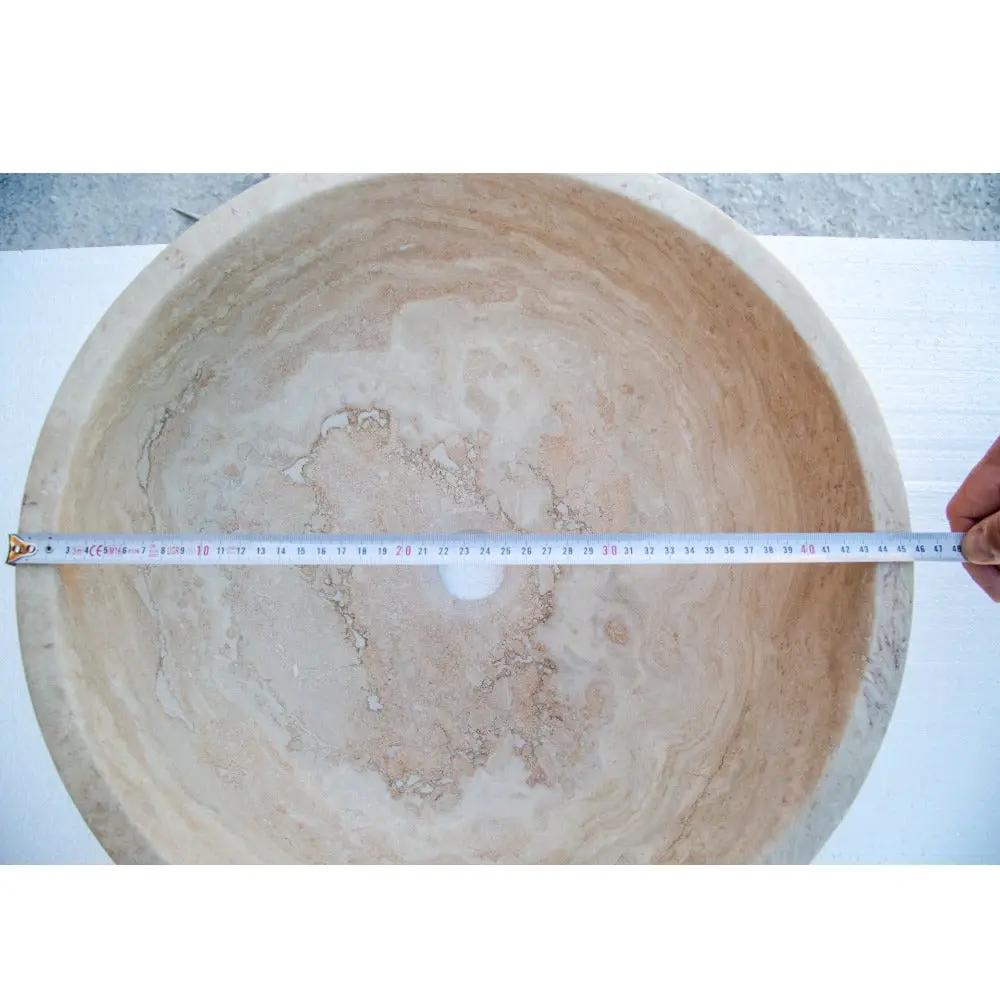Beige Travertine Natural Stone Round Vessel Sink Honed and Filled 18 Inch Diameter by GobekDesign