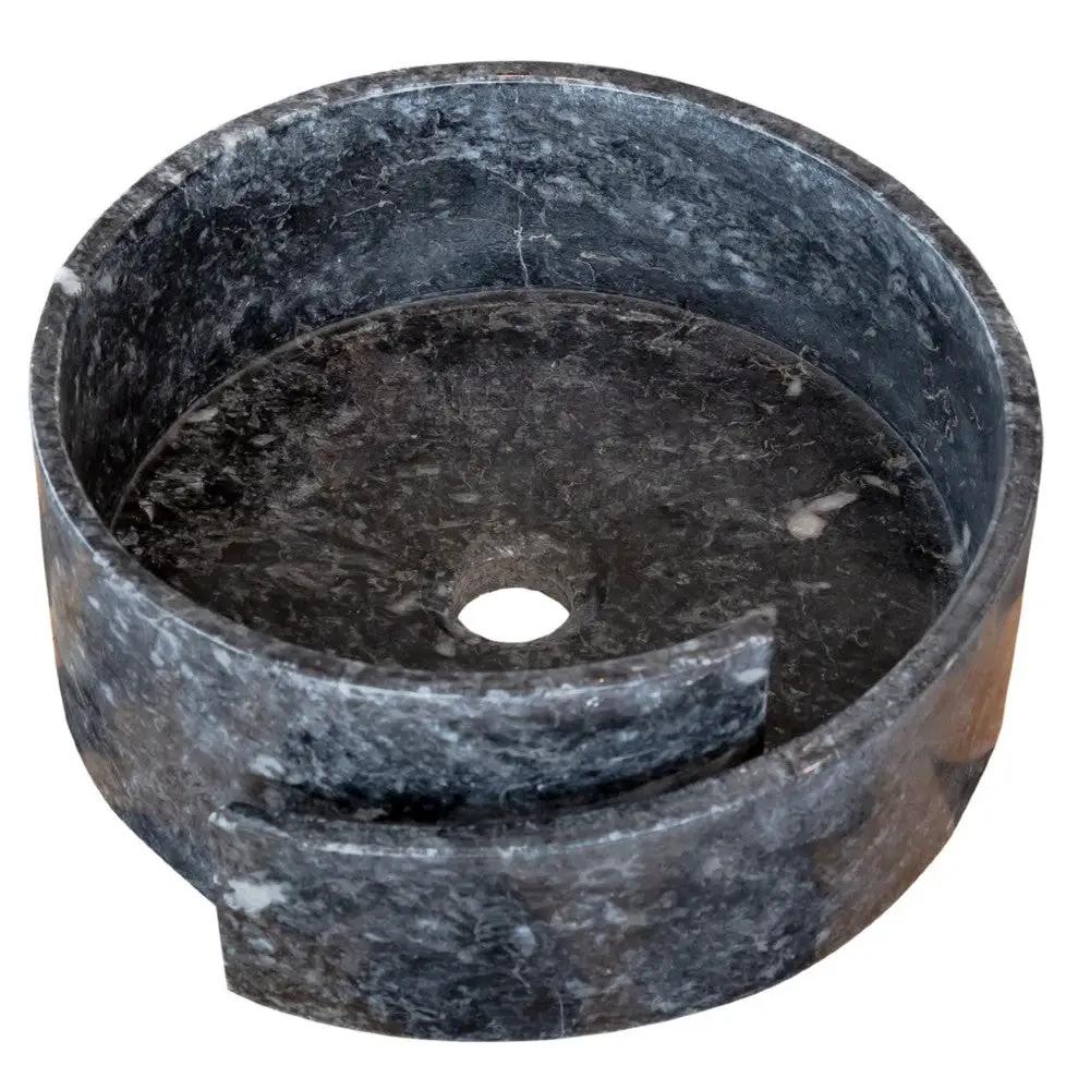 Black Marble Natural Stone Round Vessel Sink Handcrafted 16 Inch Diameter 6 Inch by GobekDesign