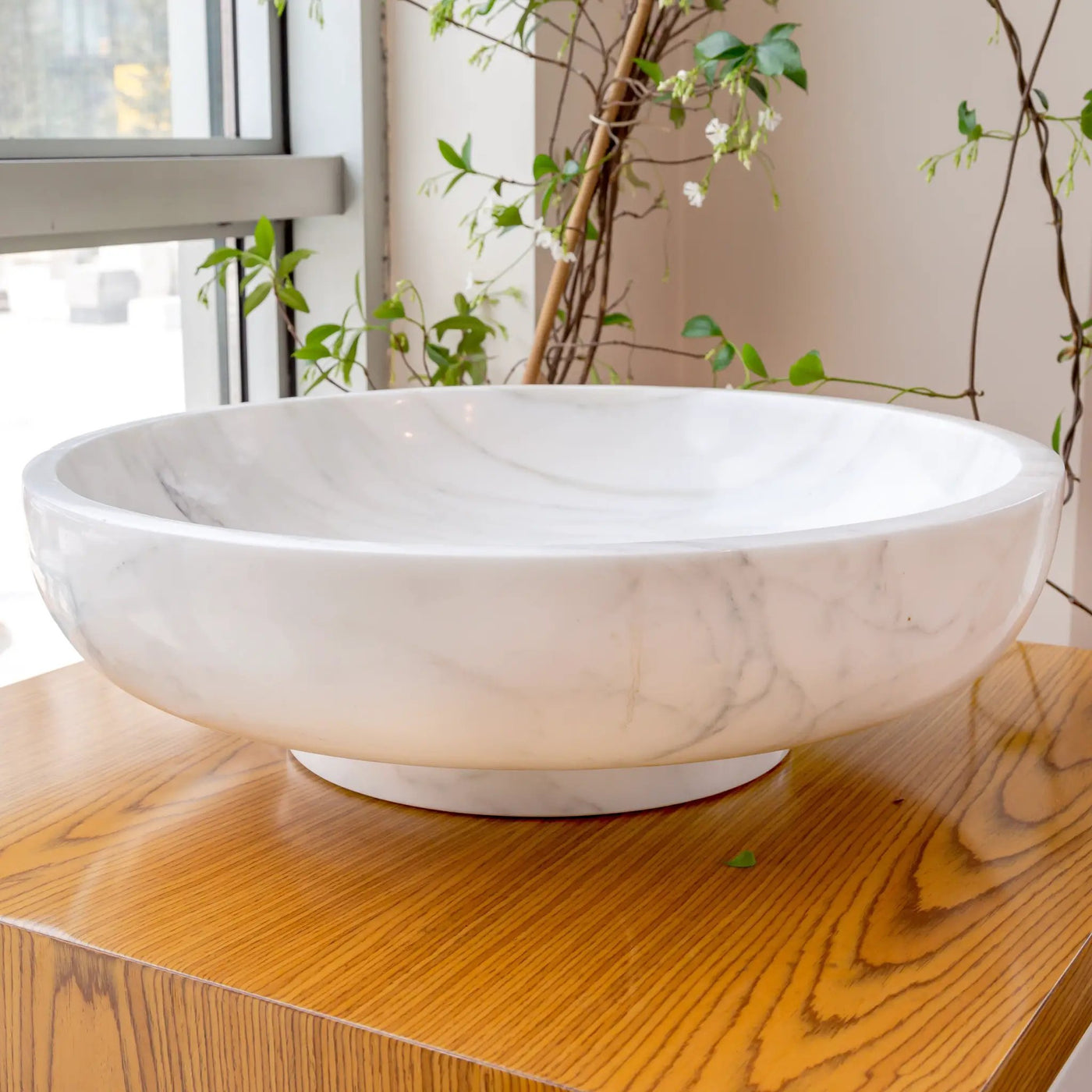 Calacatta White Marble Hand-Carved Vessel Sink - Polished 19x6 by GobekDesign