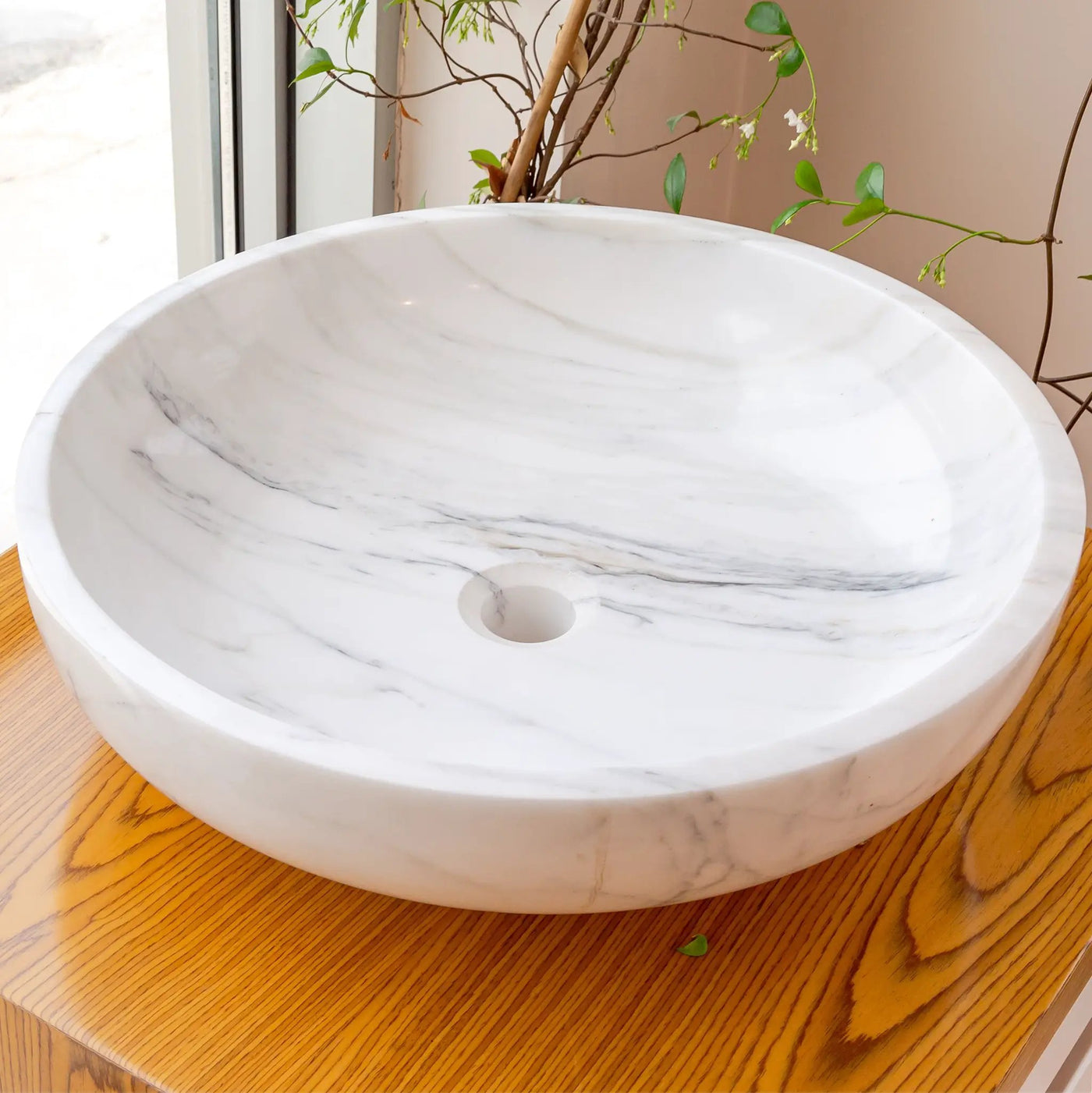 Calacatta White Marble Hand-Carved Vessel Sink - Polished 19x6 by GobekDesign