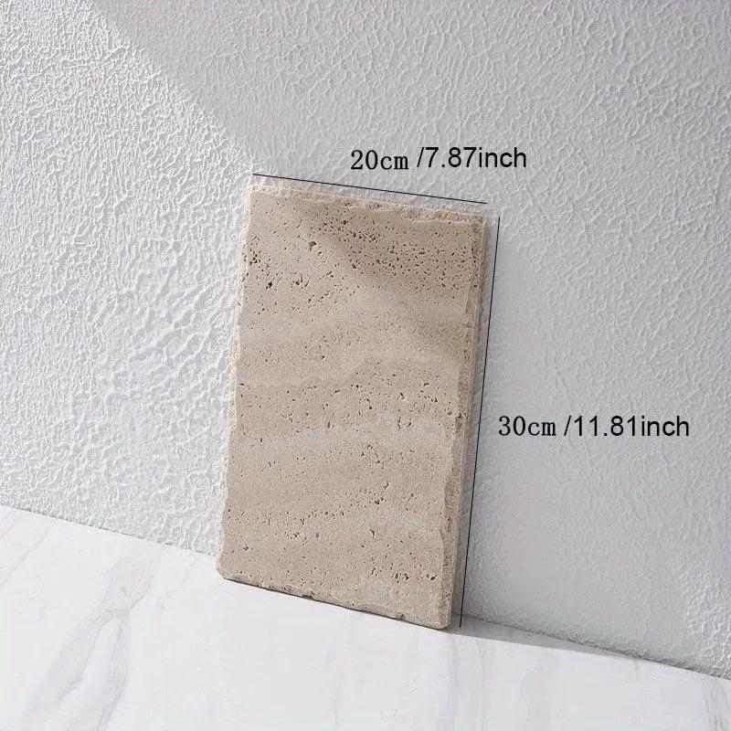 Natural Stone Hand-Carved Weathered Edge Coaster & Tray Set - Beige/ Eroded Texture, Non-Slip Rectangular Tabletop Organizer with Rounded Edges, Multi-Size Stone Coasters and Tray for Minimalist Vanity, Bathroom, Kitchen, Cof by House Of Avana